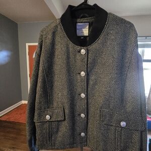 Bagatelle Women's Black and White Herringbone Jacket